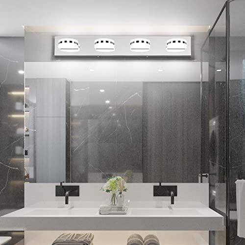 Aipsun Modern Chrome Vanity Light 4 Lights Acrylic Stainless Steel Bathroom Light Fixture Over Mirror White Light 6000K #TOP3