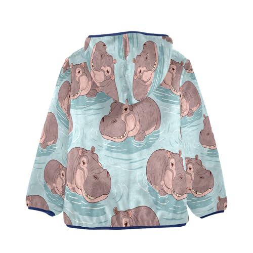 Happy Hippo Water Pattern Print Toddler Fleece Jacket Girl Boys Hooded Fleece Jacket Coat Warm Outwear Zip-up 3-10T2