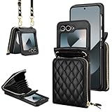 Vofolen for Samsung Galaxy Z Flip 6 Case with Card Holder Crossbody 8-Card Slots Wallet Case with Adjustable Strap Soft PU Leather Protective Zipper Flip 6 Phone Case for Women Girls, 6.7'' Black