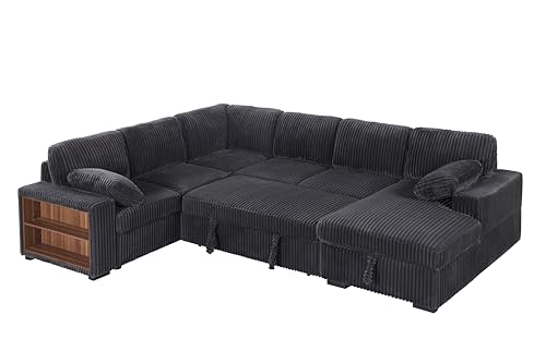 Image of ERYE 117-Inch Oversized U-Shaped Sleeper Sectional Sofabed, U Shaped Pull Out Sleeper Couch Corner Convertible Sectional Sofa Bed with Right Facing Storage Chaise for Living Room