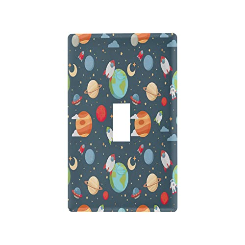 Seamless Children Cartoon Space Pattern Rockets Single Toggle Light Switch Cover Decorative Wall Plate for Home Switch 4.53x2.76in