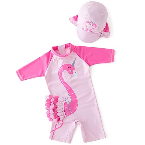 Tyidalin Traje de Baño Bañador Niña una Pieza Protección UV Solar para Deportes Acuáticos Natación Surf y Gorra, Rosa Claro, 80-86(Étiqueter 3)