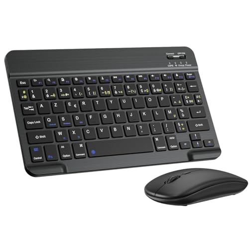 PINKCAT Clavier et Souris sans Fil Bluetooth, Clavier Ergonomique ultrafin avec Batterie Rechargeable Intégrée pour iOS, Mac, iPad, Windows et Systèmes d'exploitation Android 3.0, AZERTY Français