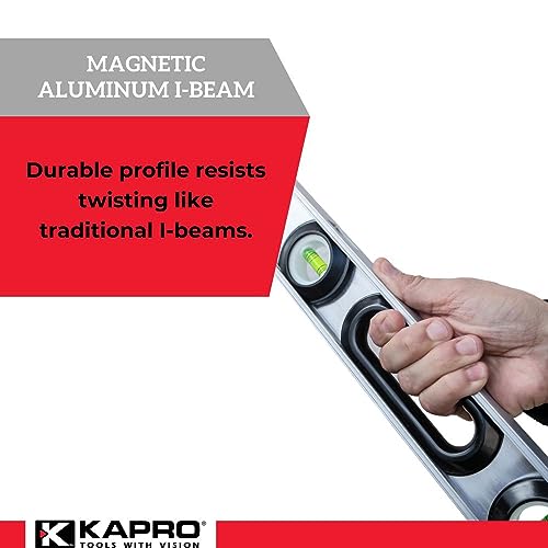Kapro - 170 Maxpro Magnetic Heavy Duty I-Beam Level - Features Horizontal, Vertical, 45° Vials, Dual-View Plumb Site, And V-Groove Base - Aluminum - 24 Inch #TOP1