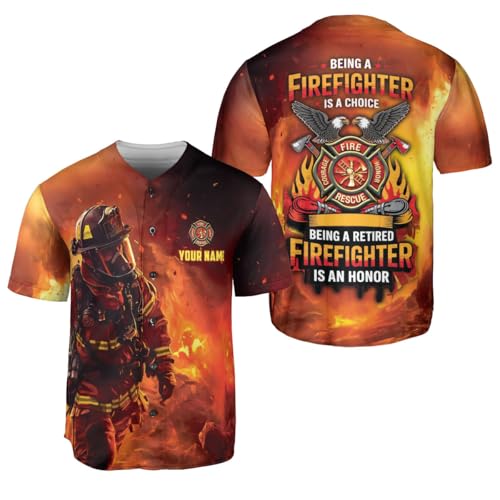 Custom Firefighter Baseball Jersey, Fireman Jersey, Fireman American Flag Thin Red Line Shirt, Fire Department Logo Uniform (US, Alpha, Small, 5X-Large, Regular, Regular, FF 8)