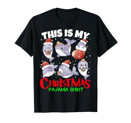 This is my Christmas Pigiama shirt Cute Whales Santa for Kids Maglietta