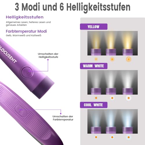 Glocusent Originale Leselampe Hals, 3 Farben 6 Helligkeiten, 80 Std. Dauer – Ansicht 2