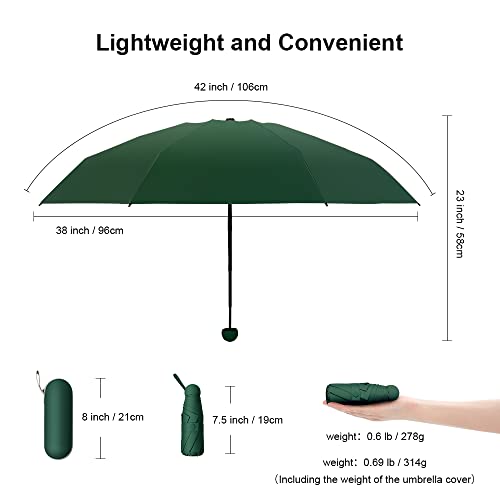 Time Lover Mini Windproof Folding Travel Umbrella, Sun & Rain Umbrellas, Compact Portable For Women Men (Dark Green) #TOP2