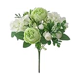 Blaue Seidensträuße Künstliche Waldhortensien Pfingstrosenknospen Hochzeit Braut Handstrauß Hausgarten Desktop Blumenarrangement Dekor(Green)