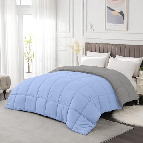 Image of Razzai All-Season Comforter 220 GSM | Super Soft Fluffy & Lightweight Comforter Double Bed Comforter (90 inch x 100 inch Inches /228cm x 254cm) - Double Bed Comforter | Silver & Sky Blue