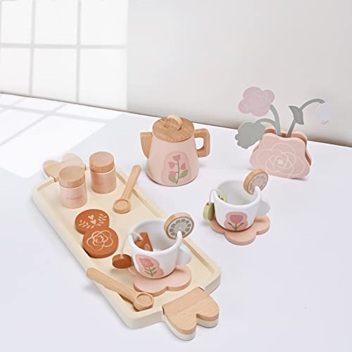 Mont Pleasant Wooden Tea Set For Little Girls, Wooden Toys, Toddler Tea Set Toy, Play Kitchen Accessories Set, Montessori Toys, Kids Play Kitchen Pretend Playset Toys For Baby Tea Party With Play Food #TOP4