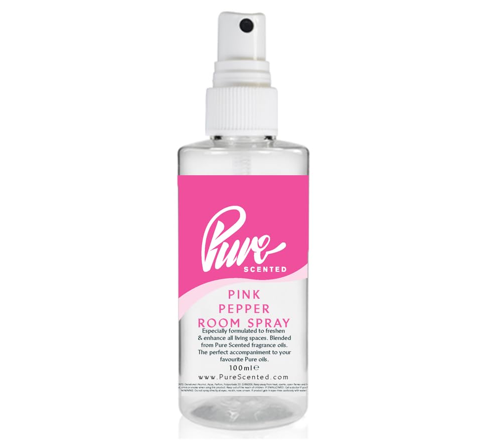 "Pure Scented 100ml Room & Fabric Sprays Suitable For Home, Car, Caravan, Work, Gym Bags, Odour Eliminators (1 x 100ml, Pink Pepper)"