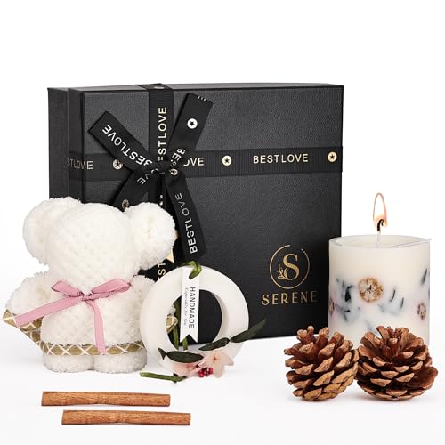 Serene Pack presente mulher - velas aromáticas para presente, ambientador armário roupa e toalha lavatório | presentes originais para mulher, presente de aniversário para mulher, presente de comunhão