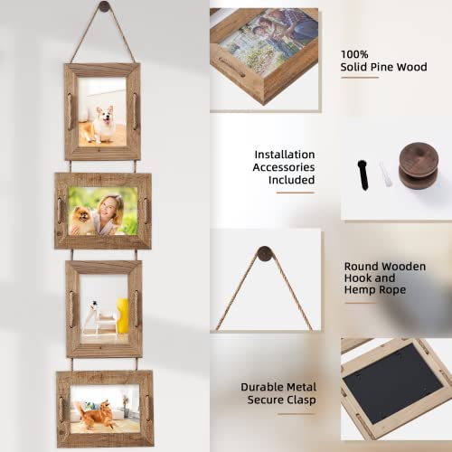 ABSWHLM 5x7 Picture Frames Rustic Solid Wood Hanging Picture Frames 4 Opening Photo Frame Display 4"x6" Pictures with Mat or 5"x7" Without Mat, Weathered Brown by ABSWHLM - Image 2