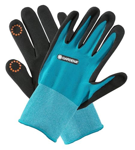 Gardena 11511-20 Plant and Ground Glove Size 8/M, M (Pack of 1), Turquoise, Black, Grey, Orange