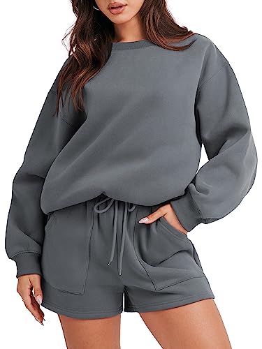 Image of ANRABESS Women 2 Piece Outfits Sweat Shorts Sets 2026 Oversized Casual Lounge Matching Set Sweatsuit Tracksuit Fall Clothes