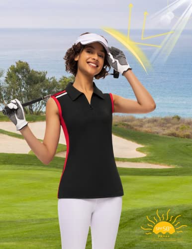 Jack Smith Womens Sleeveless Golf Polo Shirt Moisture Wicking Tennis Shirts Colorblock Cotton Athletic Tank Tops Zip Up (Black S) #TOP1