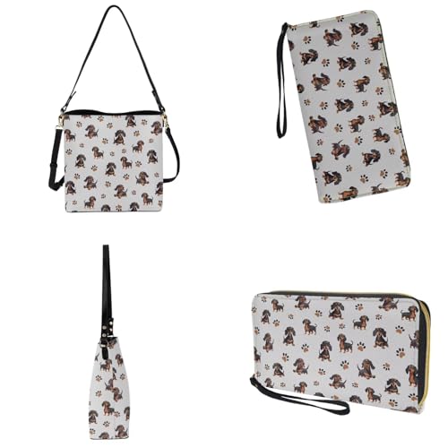 Image of Bucket Crossbody Bag Set for Women Lady, Leather Purse and Wallet Set Large Bucket Bag with Wallet