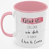 Personalisierte Kaffee-Tasse (Glück ist...) mit eigenen Wunschname. Für die beste Oma der Welt. Schönes Geschenk oder kleine Aufmerksamkeit | Muttertag, Hochzeit (Beste Oma #2, Rosa/Rosa)