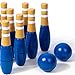 Fancyes 10 Pieces Wood Bowling Set Lawn Bowling and Skittle Ball Games