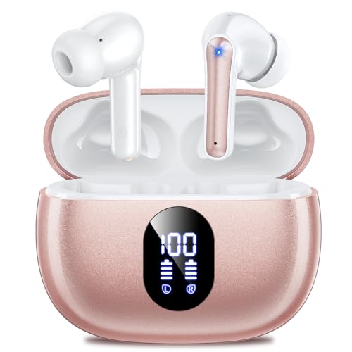 ZZU Bluetooth Kopfhörer Kopfhörer Kabellos Bluetooth 5.4 2026 in Ear Kopfhörer mit 4 ENC Noise Cancelling Mic LED Anzeige & 48 Std Spielzeit HiFi Tiefer Bass Wasserdicht Sports Earbuds Rosa