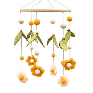 GLACIART ONE Baby Nursery Flower Mobile for Crib | Gender Neutral Mobile for Daisy Nursery Decor | Felt Hanging Leaves & Daisy Flowers Room Decorations Handmade from Natural Wool | Great Gift Idea