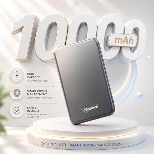 Image of Nextech Mag-Safe Magnetic Wireless Power Bank 10000mAh | 22.5W Fast Charging PD Type C | 15W Powerbank for iPhone & Android | Compact Slim Portable Charger with LED Indicator - Metallic Grey