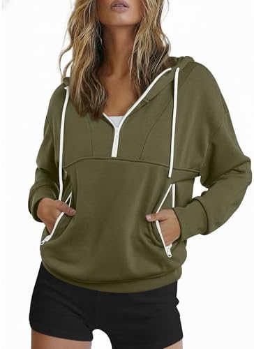 ZAFUL Womens Hoodies Half Zip Up 2025 Fall Fashion Hooded Sweatshirts with Zipper Pockets Contrast Pullover Workout Clothes