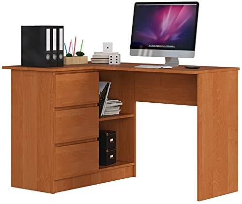AKORD Bureau d'angle | Table avec Meuble de Rangement intégré et modulable avec 3 tiroirs et 2 étagères | L124 x H77 x P85 | Fourniture Bureaus | Couleur...