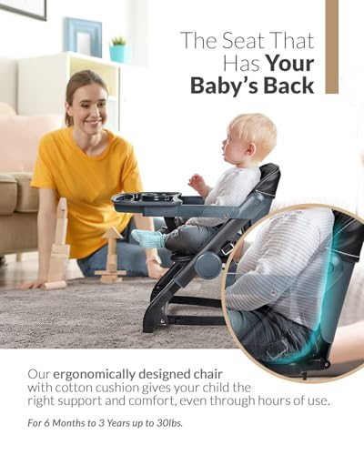 Image of Feed Me 3-in-1 Travel High Chair Booster Seat for Infants and Toddlers - Transitional, Compact & Fits Any Chair, Swivel Tray, Bubble Black