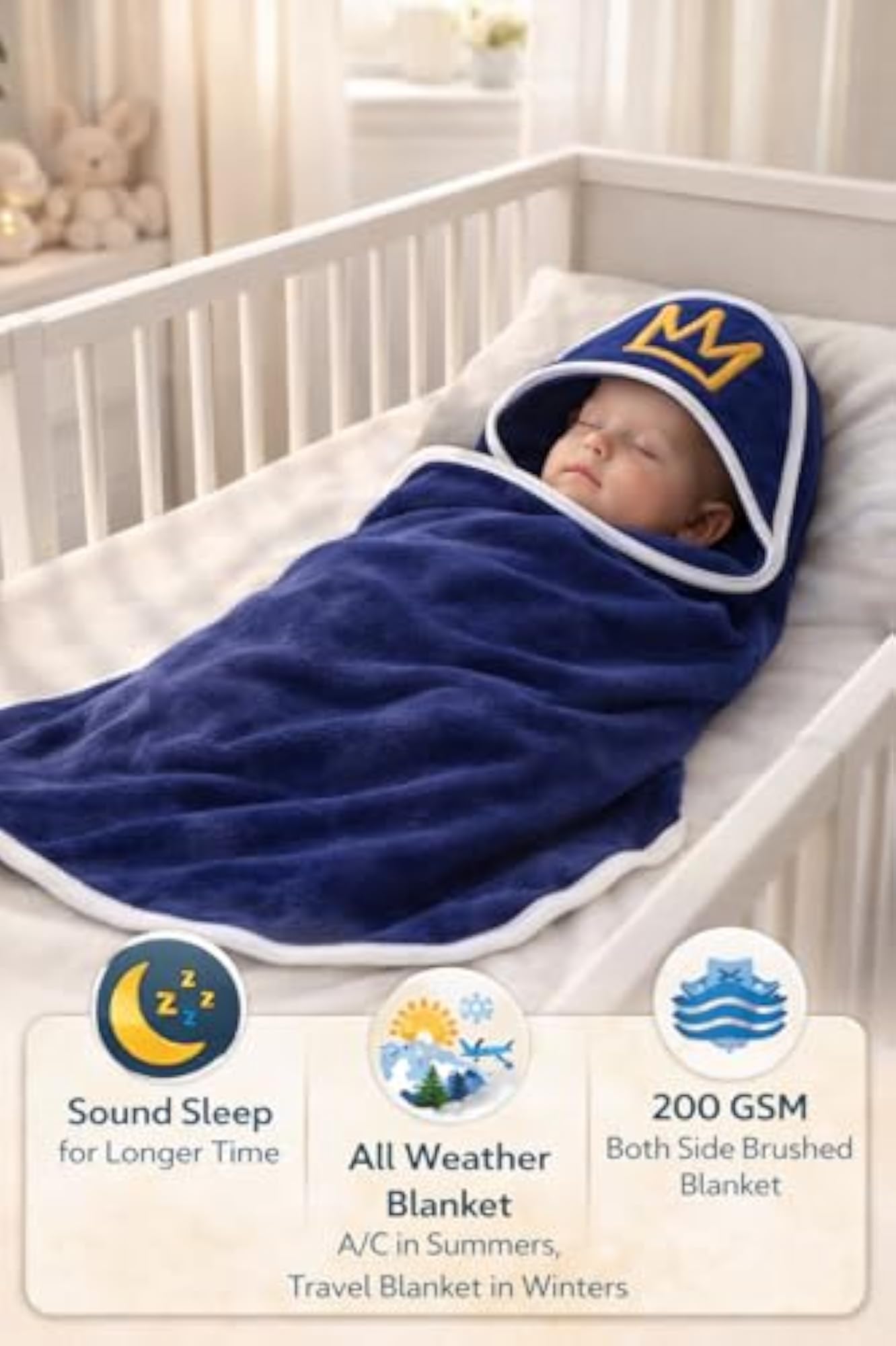 Ultra Soft Polar Fleece Baby Hooded Blanket