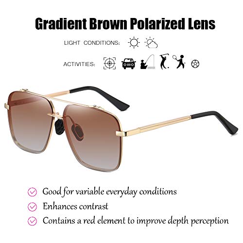Square polarized sunglasses for men - Oversized Aviator Metal Frame - Gradient UV Protection Lenses3