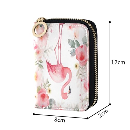 Cute Flamingo Credit Card Holder, Small RFID Blocking Wallet, Accordion Style Card Case with Key Chain Zipper4