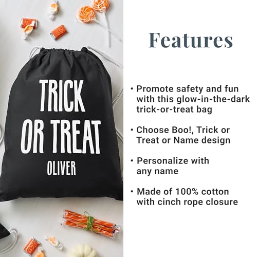 Let's Make Memories Personalized Halloween Trick or Treat Bag - Drawstring Candy Bag - Glow in the Dark - Reflective - Name4