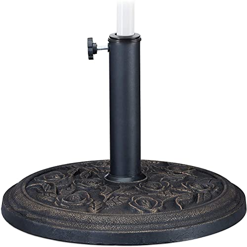 Unibos 9kg Cast Iron Effect Parasol Base with Floral Pattern Heavy Duty Metal Garden Patio Furniture Stand for Umbrella Canopy Gazebo Awning Diameter 50mm