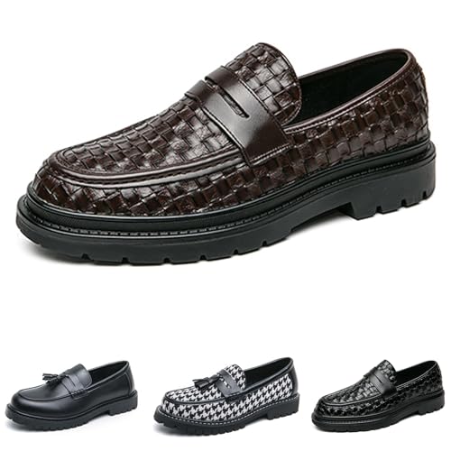 Men's Fashion Tassel Platform Slip-On Penny Loafers Luxury Round Toe Non-Slip Lug Sole Business Dress Shoes Daily Office Work Casual Shoes