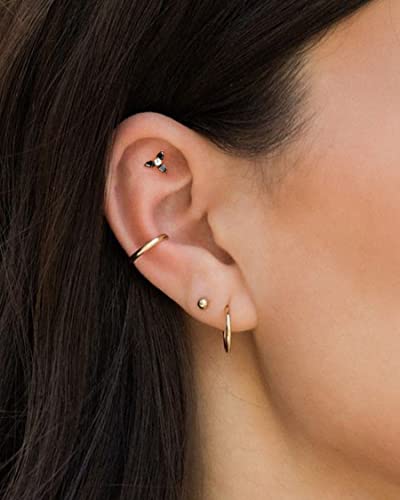COCHARM G23 Titanium Gold Black Cartilage Helix Tragus Earring Stud 16g 8MM Flat Back Triple Flower Cartilage Tragus Jewelry Threadless Helix Tragus