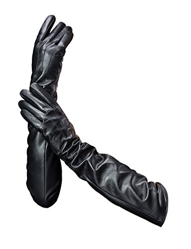 YISEVEN Femme Nouveau Hiver Gants d'Opéra en Cuir de Mouton Véritable Écran Tactile Chaud Laine Doublée Élégante de Coude Long Thermique de Travail Sac Cadeau,Noir S