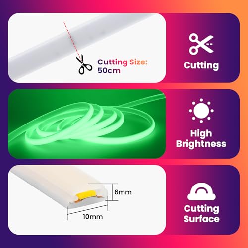 Wisada Flexible COB LED Strip Light [27M, Green],288 LEDs/m Cuttable FCOB LED Neon String Light,AC220-240V,DIY Design,IP65 Waterproof Fairy Lights for Home and Shop Decorative Lighting - Image 4