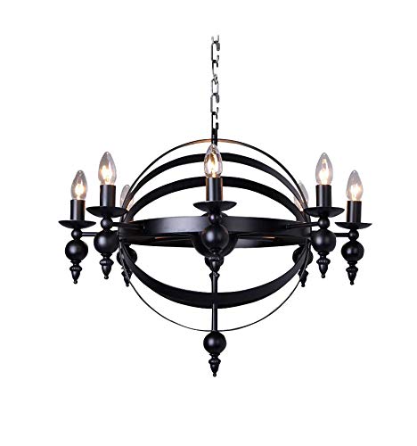 Preisvergleich Produktbild CRYGD 8-Licht Kronleuchter Rustic Industriependelleuchte mit Metallschirm Schwarz für Kücheninsel, Speisezimmer, Eintrag, Foyer, Scheune