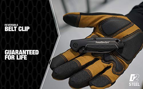 Southwire Cspkd2 Edgeforce Pocket Knife, 2.58" Blade, D2 Steel, Stonewash Black Oxide Finish For Corrosion Resistance- Straight Blade Ideal For Splicing #TOP4