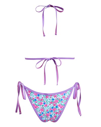 Image of Women's Triangle Bikini Set String Swimsuit Print Tie Smocked Ruched Two Piece Bathing Suit