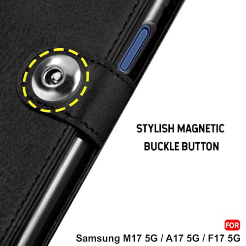 Image of TheGiftKart Flip Cover Back Case for Samsung Galaxy M17 5G / A17 5G / F17 5G | Genuine Leather Finish | Designer Button | Inbuilt Pockets & Stand | Flip Cover Back Cover Case (Faux Leather, Black)