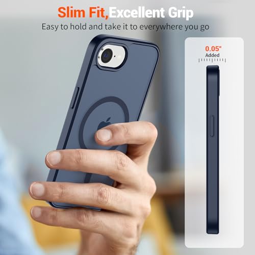 Image of SUPFINE Magnetic for iPhone 17e Case /iPhone 16e Case with Screen Protector (Compatible with MagSafe) (Military Grade Drop Protection) Translucent Matte Shockproof Phone Cover,Dark Blue