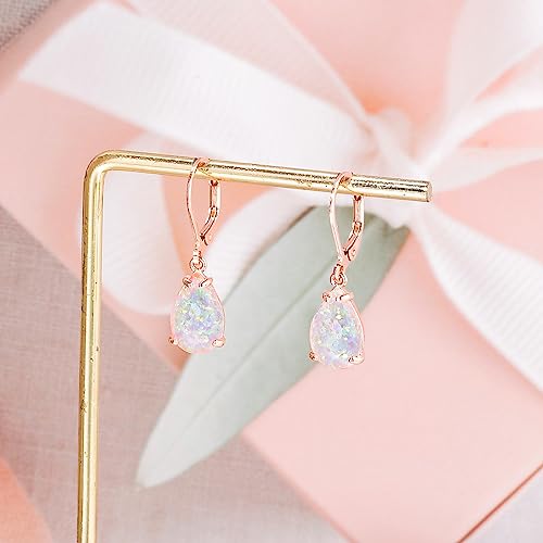 CiNily Teardrop Leverback Dangle Earrings for Women Hypoallergenic Pink Opal Pendant Drop Earrings 14K Rose Gold Plated Hanging Lever Earrings Fashion Jewelry for Sensitive Ears by CiNily - Image 4