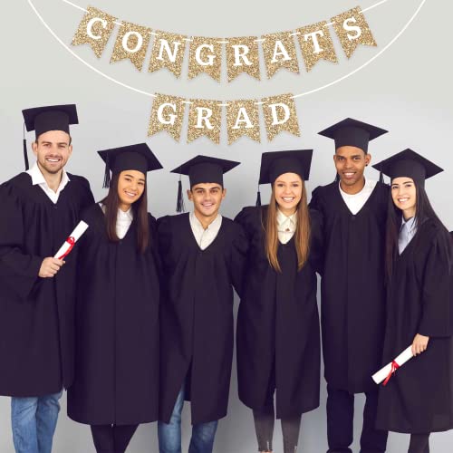 Image of Pre-Strung Congrats Grad Banner - Gold Glitter Graduation Party Banner | No DIY - Pre-Strung on 6 ft strands - Gold Congrats Grad Graduation Party Decorations - Class of 2026 High School or College