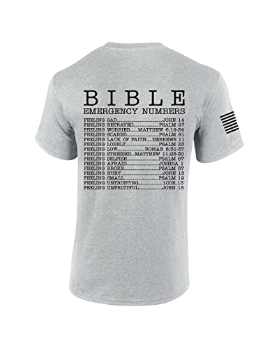Mens Christian Bible Emergency Numbers Scripture Short Sleeve T-Shirt Graphic Tee