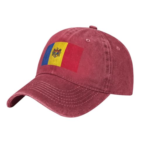 Drapeau de la Moldavie Casquette de baseball de cowboy lavée pour adultes – Chapeau élégant et respirant avec sangle réglable, Rouge, taille unique