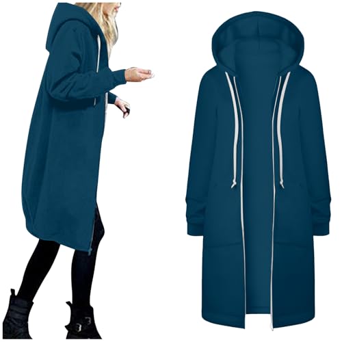 Sweatjacke Damen mit Kapuze Baumwolle Oversize Kapuzenjacke Übergangsjacke Winter Elegant Wintermantel Hoodies Jacke Einfarbig Reißverschluss Cardigan Warm Langarm Fleecejacke Zip Mantel Outwear