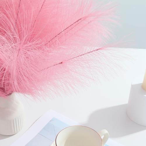 U-LIAN フェイクパンパスグラス 36個 17インチ 小さな人工パンパスグラス装飾 花瓶用 フェイクふわふわフローラル 人工ドライフラワー ドライプラント ホームウェディング ボーホー 装飾 (ピンク) [4]